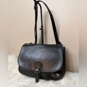 Patricia Nash Black Leather Lindy Saddle Bag